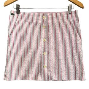 Lacoste Striped Seersucker Skirt Womens 36 4 Small Candy Rainbow Logo Tenniscore